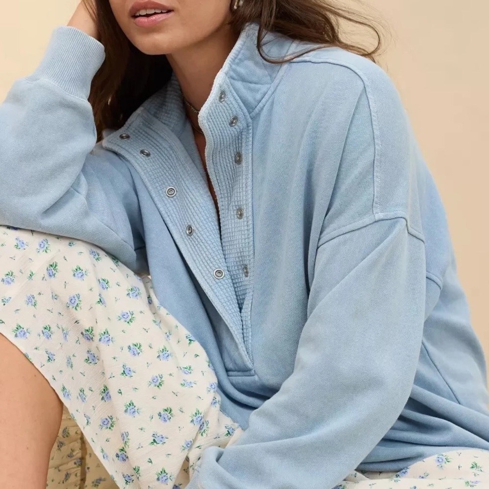 Aerie Oh Snap! Cloud Wash Blue Pullover Sweatshirt Sz XL, NWT - Picture 4 of 6